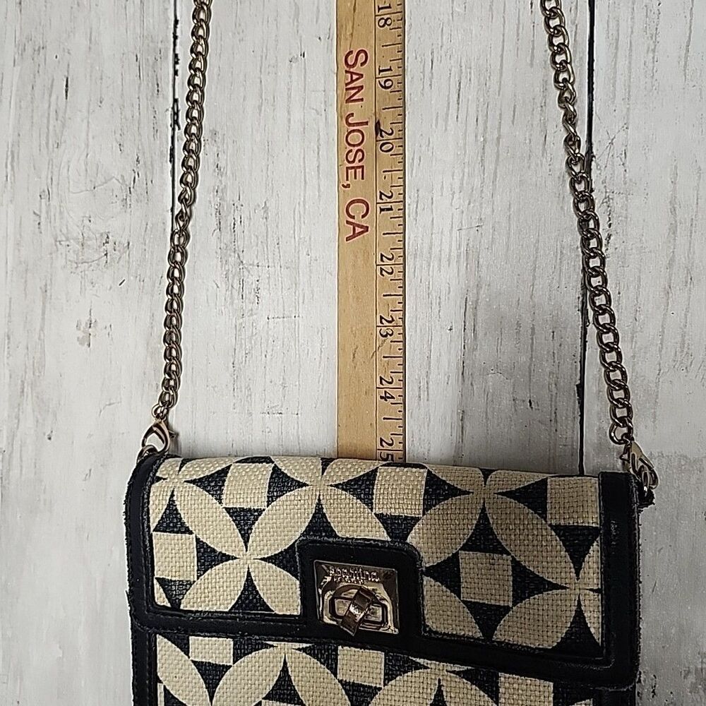 Spartina 449 Kiawah Black/White Linen/Leather Small Clutch/Crossbody Bag - Picture 7 of 10